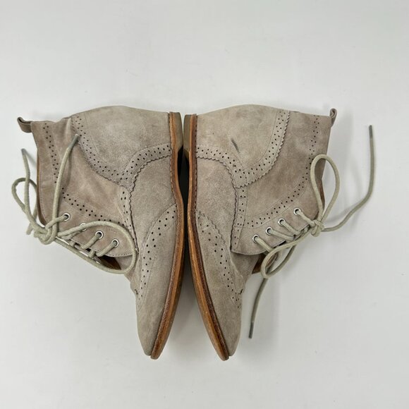 Matika Tan/Brown Suede Hidden Wedge Lace Bootie Shoes Womens Size 6 - Picture 4 of 16